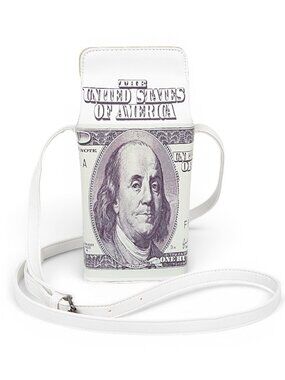 MONEY Milk Carton $100 Takeout Clutch Purse Novelty Hundred Dollar Crossbody Bag